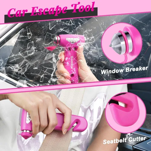 Miniatura 3 de SINSEN Martillo de seguridad para automóvil, rompe ventanas y cortador de cinturón de seguridad para mujeres, kit de emergencia en carretera, rosado