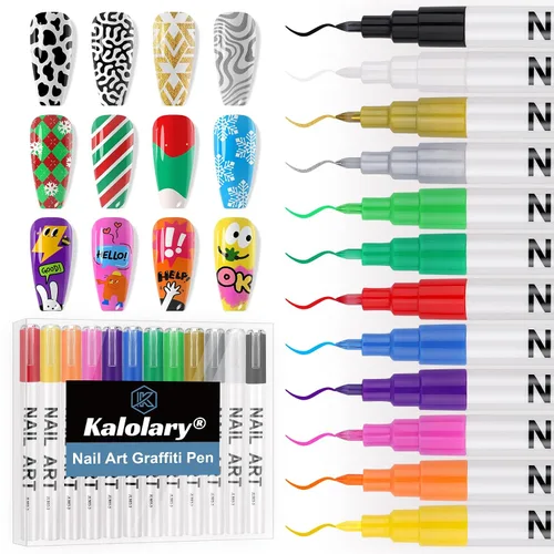 Miniatura 19 de 1 unidad de lápices blancos para arte de uñas, Kalolary 0.5mm marcadores de arte de uñas, punto de grafiti, lápiz de puntos, pincel de dibujo