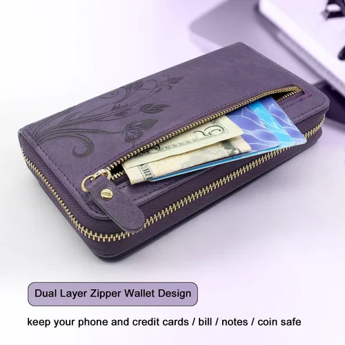 Miniatura 4 de Funda compatible con iPhone 14 PRO MAX de 6.7 pulgadas 2022, funda cruzada con doble cremallera, desmontable, magnética, de cuero, funda