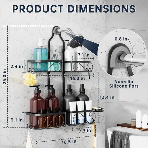 Miniatura 2 de Organizador de ducha de acero inoxidable para cabezales de ducha de mano, organizador de ducha que nunca se oxida, estante organizador de baño