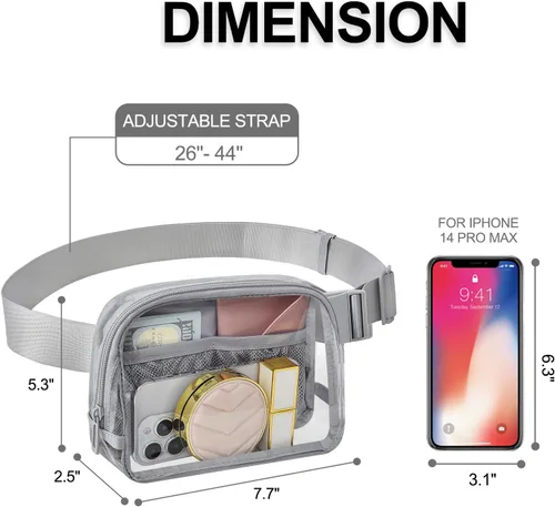 Miniatura 7 de Riñonera transparente para eventos de estadio, bolsa de cinturón transparente para mujeres y hombres, para conciertos, deportes, playa, senderismo
