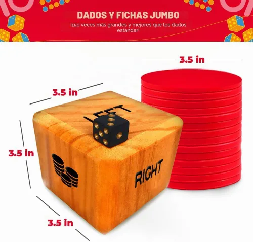 Miniatura 4 de SWOOC Games® - Juego de dados gigantes, derecha, centro, izquierda (para cualquier clima) con 24 fichas grandes y bolsa de transporte - Juego
