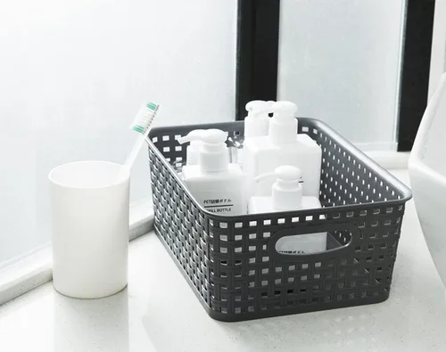 Miniatura 6 de Cesta de almacenamiento tejida de plástico gris, paquete de 6 unidades, organizador gris para cocina, oficina, baño
