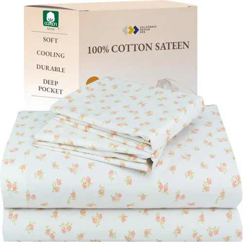 Miniatura 22 de California Design Den Sábanas de Algodón 100% Natural Tamaño Full Juego de Cama con Bolsillos Profundos - Tejido Satinado Suave, Sábanas Duraderas