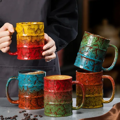 Miniatura 2 de Taza de café de cerámica marrón y amarilla de 20 onzas, grande, apta para lavavajillas y microondas, perfecta para la oficina y el hogar marrón
