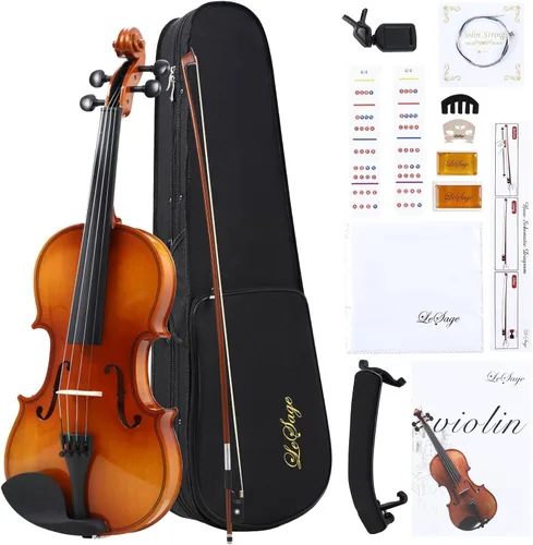 LeSage Juego de violín 1/2, parte superior de abeto, parte trasera y laterales de arce, diapasón y clavijas de ébano, cuerdas de aleación de