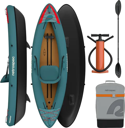 Retrospec Coaster Kayak inflable individual y tándem para adultos, capacidad de peso de 220 y 440 lb, liviano con remo y bomba