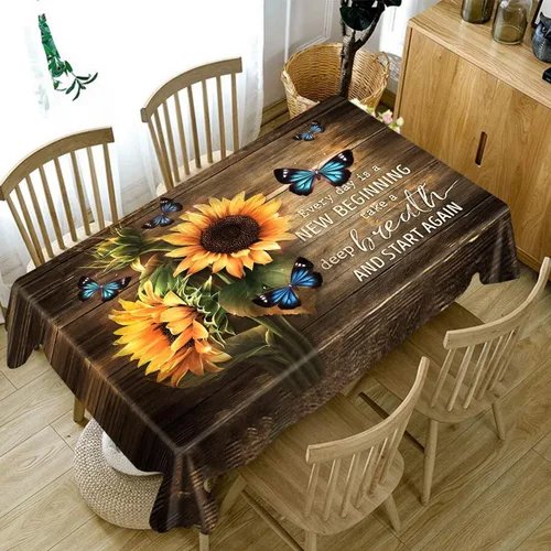 Mantel rectangular rústico a prueba de derrames, impermeable, con mariposas, decoración de mesa, cubierta de mesa de girasol, color marrón y Marrón