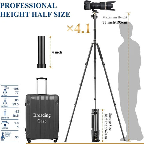 Miniatura 4 de Trípodes de aluminio de 77" para cámara y monópodos, trípode compacto de viaje Victiv para cámara DSLR, visor de observación, telescopio, Dorado
