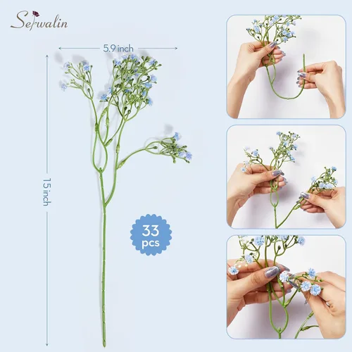 Miniatura 2 de Serwalin 33 flores artificiales de aliento de bebé, flores falsas azules de tacto real para ramos de boda, centros de mesa, gypsophila sintética