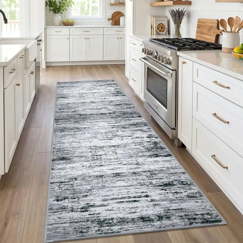 Miniatura 25 de Alfombra de pasillo moderna Lansny 2 x 6 pulgadas, alfombra de cocina lavable verde mostaza multicolor, alfombra antideslizante suave para pasillo