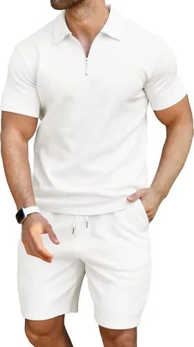 Miniatura 2 de KUYIGO Conjunto de camisa polo y pantalones cortos para hombre, trajes de verano a la moda, casual, de manga corta, traje de 2 piezas para hombre