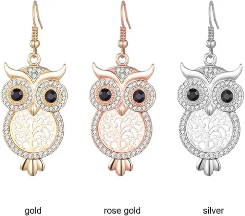 Miniatura 2 de Pendientes de gota con diseño de búho con cristales de circonita cúbica para mujeres y niñas Pendientes colgantes de animales de diamante
