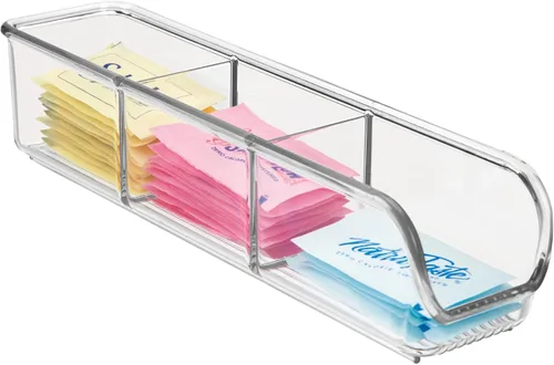 iDesign Organizador de paquetes de plástico y bolsas de té, recipientes de almacenamiento de cocina para azúcar, sal, pimienta, edulcorantes, bolsas