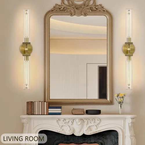 Miniatura 11 de Aplique de pared de baño de 30", apliques de pared de latón con cableado fijo, aplique de pared dorado regulable, apliques lineales moleteados