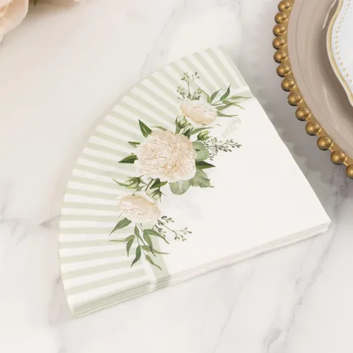 Miniatura 12 de Efavormart - Paquete de 20 servilletas de papel con estampado floral blanco y verde salvia, altamente absorbentes, suaves, de 2 capas, desechables