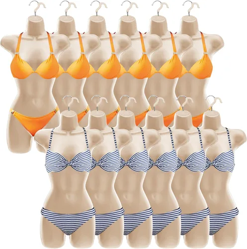 Kigley Maniquí femenino de 12 piezas para colgar en forma de torso y espalda hueca, color carne, maniquí de ropa de plástico grueso con gancho para