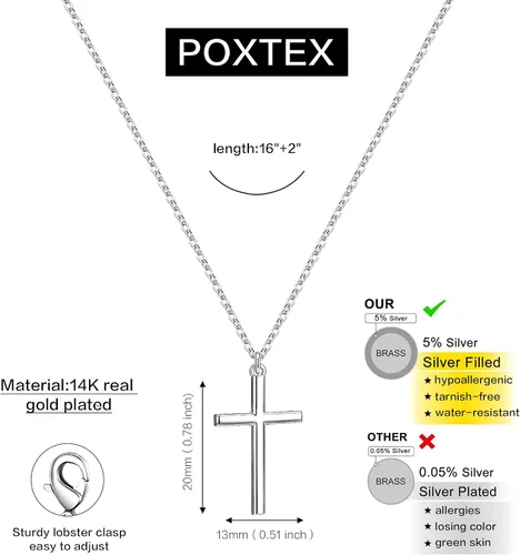 Miniatura 83 de Collar de cruz para mujeres y niñas, delicado chapado en oro de 14 quilates, gargantilla con dije de cruz que no se deslustra, impermeable, moderno