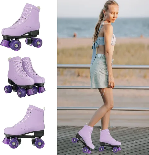 Miniatura 5 de YYW - Patines de ruedas de caña alta para mujer y niñas - Patines clásicos de doble fila para principiantes, para interiores y exteriores