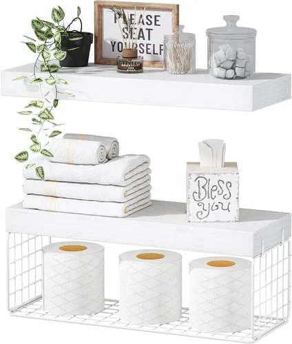 Miniatura 20 de QEEIG Estantes de baño sobre el inodoro, estantes flotantes montados en la pared, almacenamiento de papel higiénico, estante pequeño de decoración