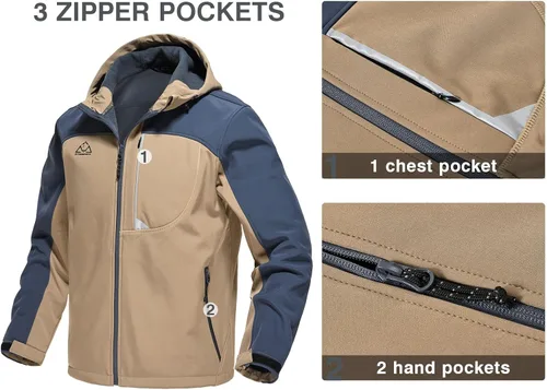 Miniatura 4 de Rdruko Chaqueta Softshell para hombre, con cremallera completa, impermeable, senderismo, escalada, con capucha