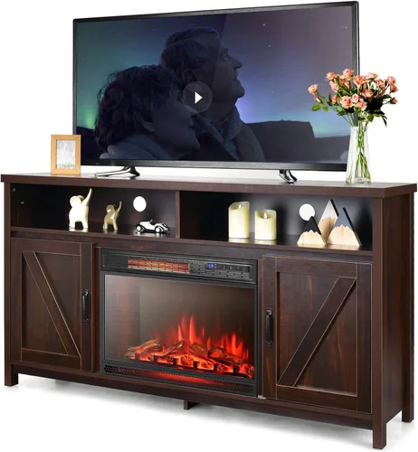 Miniatura 11 de Tangkula Soporte eléctrico para TV con chimenea, para televisores de hasta 65 pulgadas, con chimenea sintética empotrada de 25 pulgadas y 1350 W, 3