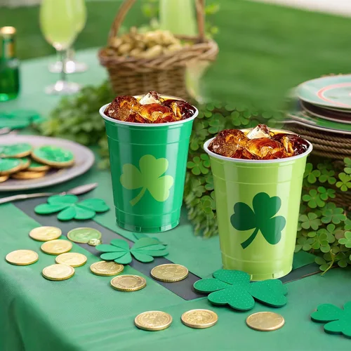 Miniatura 6 de Vesici 100 vasos de plástico desechables de 12 onzas para el día de San Patricio, tazas de tréboles verdes, suministros de fiesta del día de San