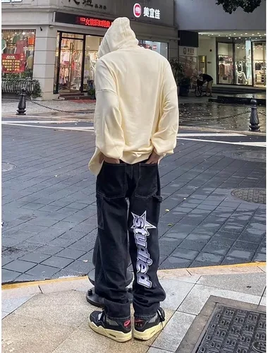 Miniatura 6 de American Vintage Denim Pantalones ins Moda Europea y Americana Hiphop Fried Street Jeans Pantalones de pierna ancha para hombre