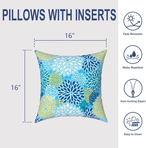 Miniatura 990 de Juego de 2 almohadas para exteriores de 16 x 16 pulgadas, repelentes al agua con interiores, para muebles de patio, hogar, jardín, geometría bohemia