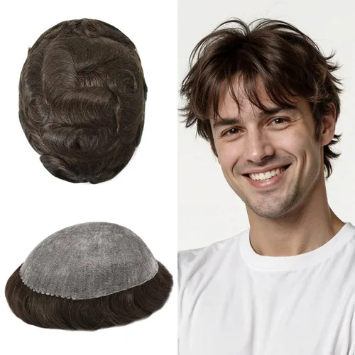 Miniatura 9 de Extensiones de pelo tipo tupé para hombre, sistema de reemplazo de cabello humano virgen 100% europeo, piel fina y duradera, inyección