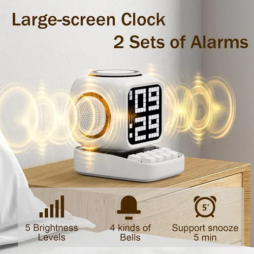 Miniatura 6 de Altavoz Bluetooth con pantalla LED clásica de 11 x 11 píxeles, altavoces de escritorio compatibles con carga inalámbrica para iPhone