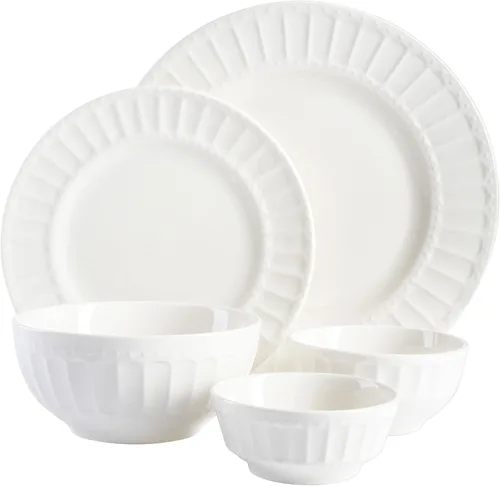 Miniatura 2 de Gibson Home Zen Buffet - Juego de vajilla de cerámica de porcelana para 8, platos y cuencos (40 unidades), platos en relieve blanco Blanco