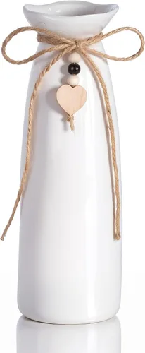 Miniatura 10 de Elegante jarrón de cerámica de 8 pulgadas con patrón geométrico, jarrón decorativo con cuerda de yute y dije de corazón para decoración del hogar