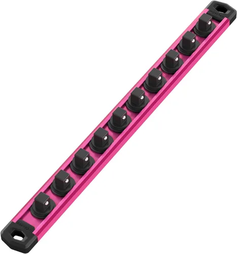 Miniatura 13 de WORKPRO Organizador magnético de llaves de vaso, riel de llaves de aleación de aluminio de 1/2 pulgada, soporte para llaves de vaso de servicio Rojo