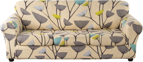 Lamberia Funda de Sofá Estampada para Sofá de 3 Cojines, Fundas de Sofá de Alta Elasticidad de 4 Piezas con Tres Fundas de Cojín Separadas, Parte