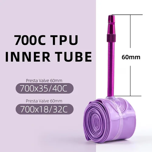 Miniatura 2 de BWSHLF Tubo interior de TPU para bicicleta, 26x1.9/2.3 AV/FV, 27.5/29x1.75/2.125 AV/FV, 700x18C/32C/35C/40C FV, Válvula de bicicleta TPU