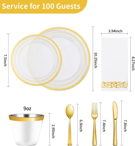 Miniatura 2 de Goodluck 700 platos de plástico dorado transparente para 100 invitados