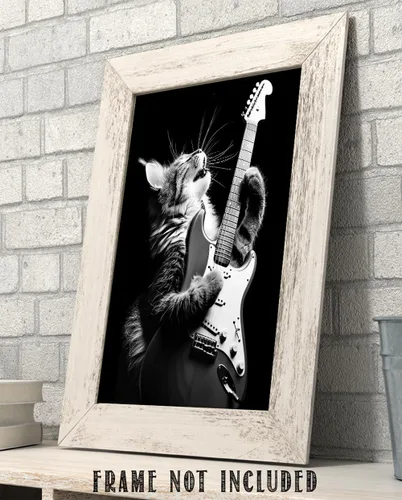 Miniatura 7 de Purrrfect - Póster sin marco de 11 x 14 pulgadas, arte de rockero felino, decoración de pared musical de guitarra eléctrica, ambiente clásico