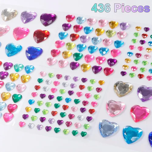 Miniatura 4 de 436 calcomanías de diamantes de imitación de corazón, gemas de corazón acrílicas, calcomanías de cristal de espalda plana para cuerpo, maquillaje