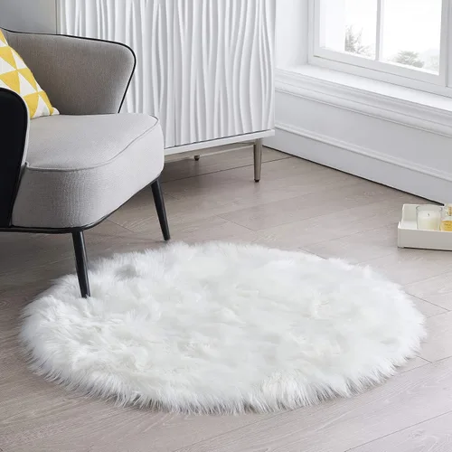 Miniatura 27 de Ciicool Alfombras de Piel de Oveja Sintética Suaves Alfombra de Piel Sintética Suave Beige Alfombra Esponjosa Funda para Silla y Sofá Alfombra