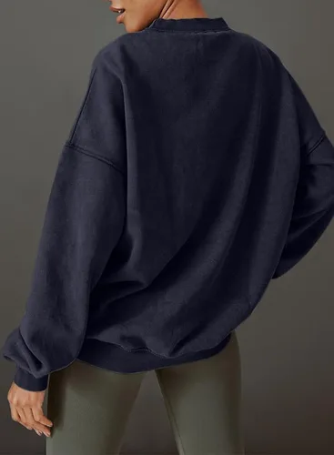 Miniatura 3 de SHEWIN Sudaderas para mujer, cuello redondo, color sólido, a la moda, cálidas, de gran tamaño, ligeras, sin botones