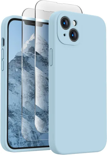 FireNova Funda diseñada para iPhone 14, funda de silicona mejorada [protección de cámara] con [2 protectores de pantalla], forro interior de Azul
