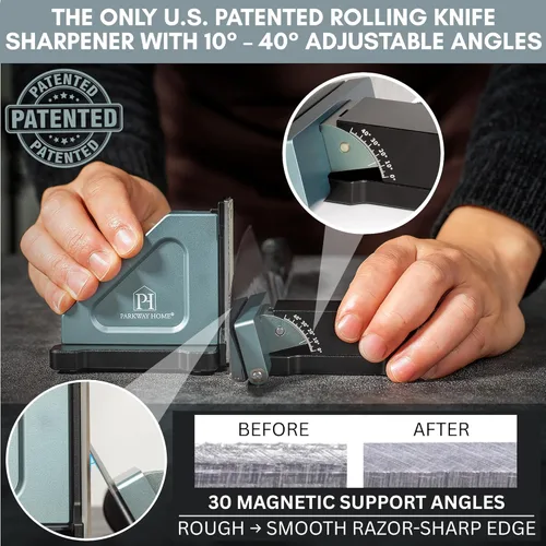 Miniatura 2 de KIT ORIGINAL DE AFILADOR DE CUCHILLOS RODANTE AJUSTABLE: Altura Ajustable, 30 Opciones de Ángulo, 5 Placas de Piedra de Afilar Removibles, Correa