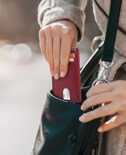 Miniatura 7 de Buffway Cartera delgada para hombres y mujeres, minimalista, pequeña, de cuero, con bolsillo frontal, con bloqueo RFID y caja de regalo, Bassa Mars