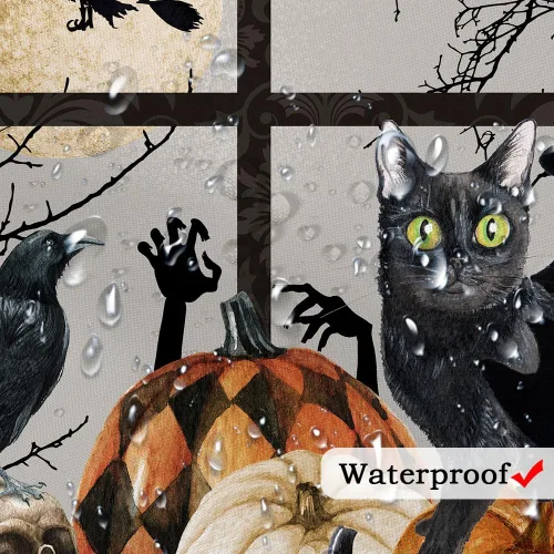 Miniatura 6 de Cortina de ducha de Halloween, espeluznante calabaza negra, gato negro, juego de cortina de ducha de esqueleto gótico, calavera de terror