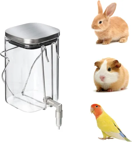 Miniatura 7 de Botella de agua para mascotas de acero inoxidable y vidrio de alta calidad, dispensador sin goteo para conejos, loros, roedores, 3 opciones