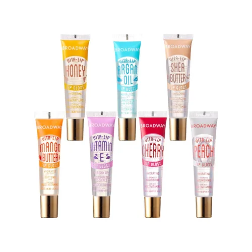 Ruby Kisses Broadway Vita-Lip Brillo de labios transparente (paquete de 7) Bálsamo labial ultrahidratante y calmante con vitaminas, acabado de alto