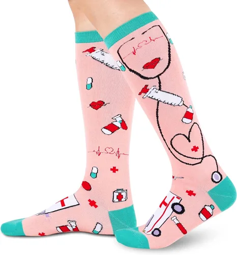 Miniatura 2 de Zmart Calcetines divertidos hasta la rodilla, calcetines de enfermera, calcetines médicos, regalos para estudiantes de enfermería, regalos