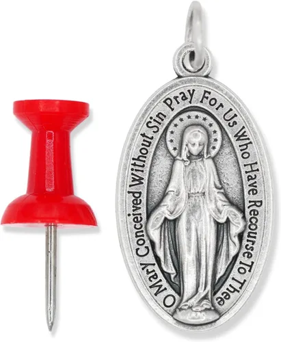 Miniatura 6 de Caritas et Fides Paquete de 5 medallas milagrosas ovaladas grandes en inglés (1.125 pulgadas, plata oxidada) – Hecho en Italia, colgante de María
