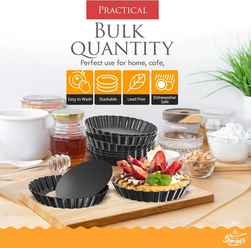 Miniatura 6 de Sartén redonda de 4 pulgadas, 8 piezas, molde para tartas con fondo falso, sartén para tarta y quiche con parte inferior extraíble, sartén